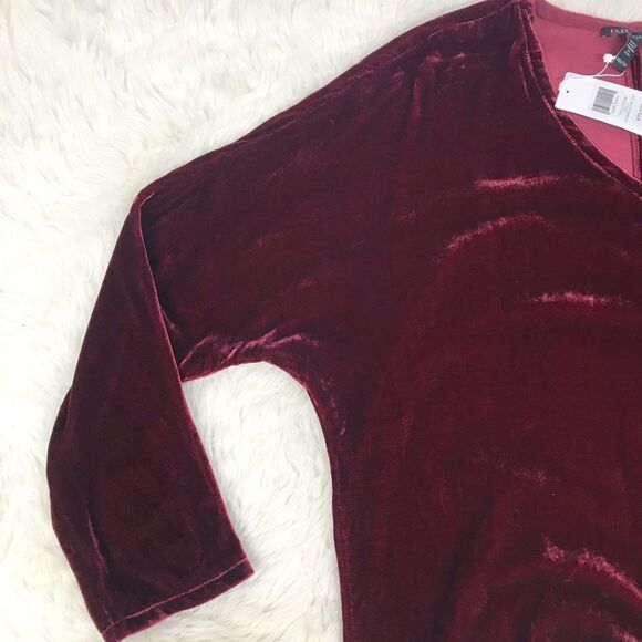 EILEEN‎ FISHER Red Velvet Dolman Sleeve Blouse Boxy Top Silk Blend XXS New - Picture 5 of 9